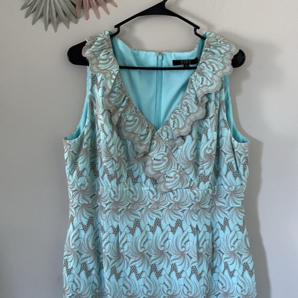 Alex Marie Turquoise Elegant Blue Lace Shift Dress - 16 - Picture 2 of 8